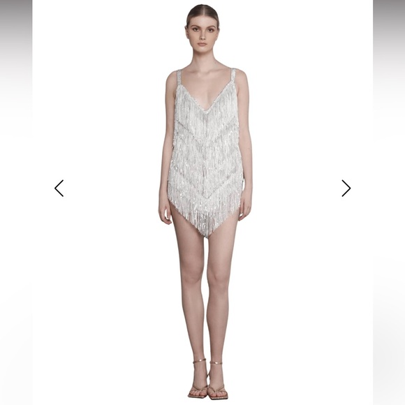 Bronx and Banco Silver Fringe Mini Dress